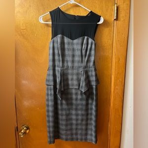 Black Saks Fifth Avenue Gray Plaid Peplum Dress Size 2